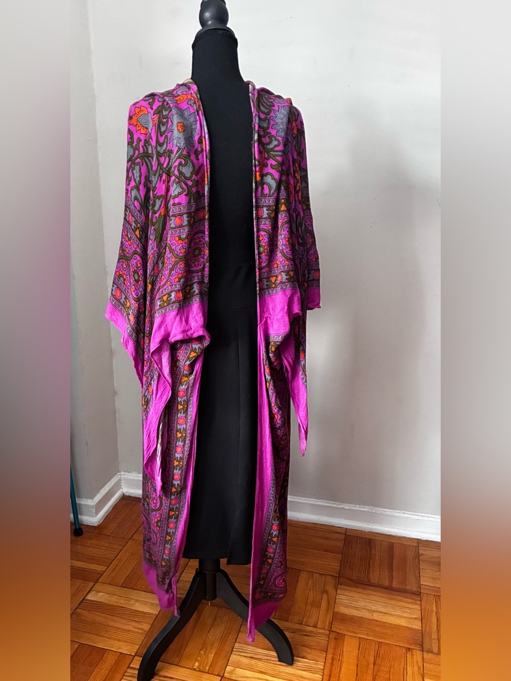 Free People Magenta Paisley Open-Front Poncho Wrap